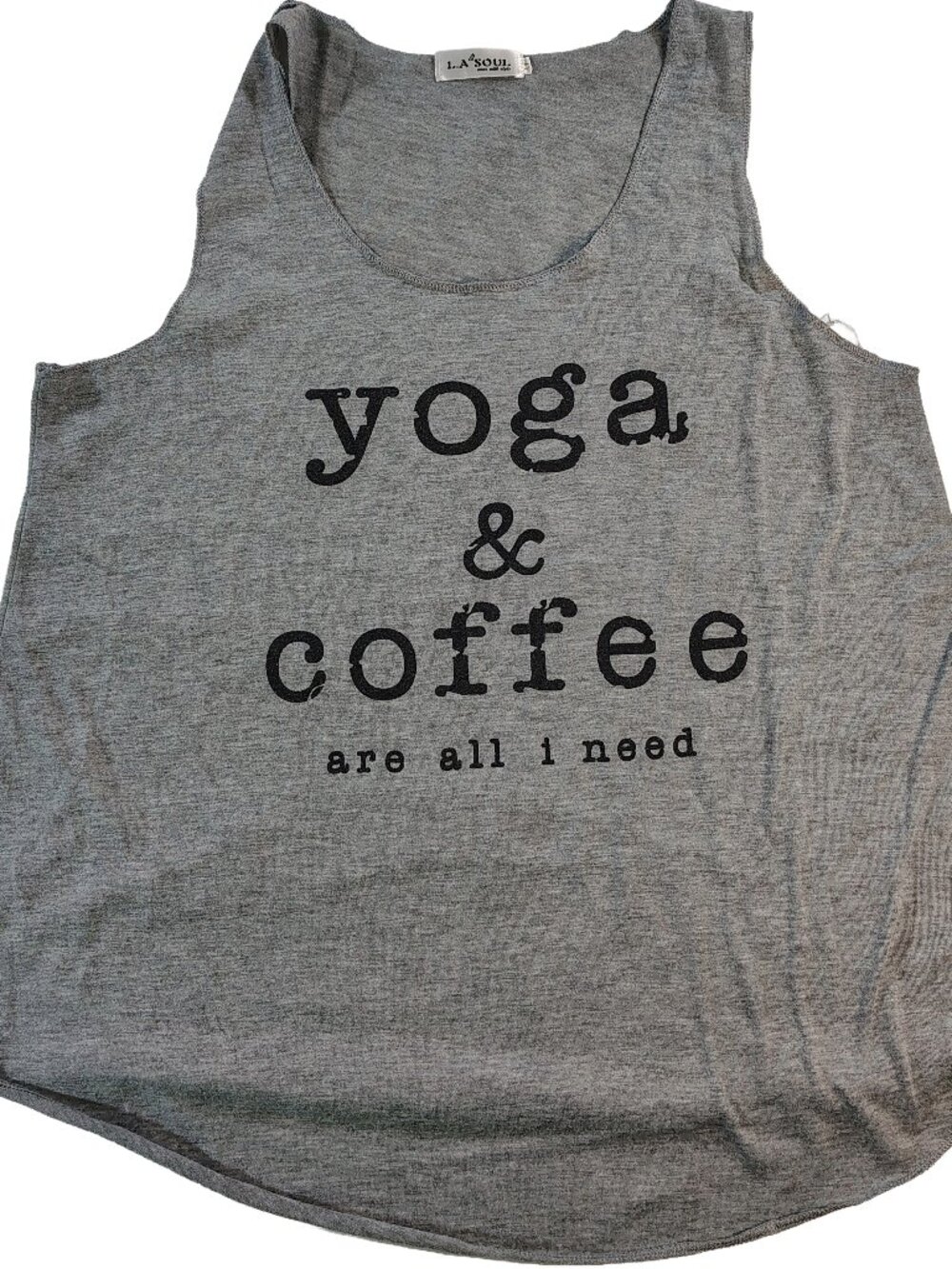 Women's Gray Medium Yoga & Coffee Are All Need High Fashion L.A. Soul Tank Top